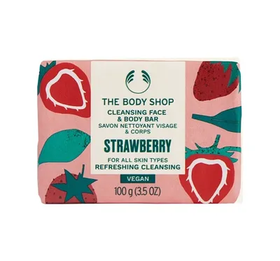The Body Shop Strawberry, Cleansing Face & Body Bar (Wegańskie oczyszczające mydło w kostce do twarzy i ciała)