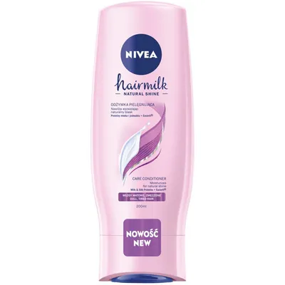 Nivea HairMilk Natural Shine, Odżywka pielęgnująca z proteinami mleka i jedwabiu do włosów matowych i zmęczonych