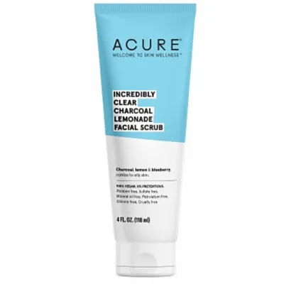 Acure Incredibly Clear, Charcoal Lemonade Facial Scrub (Oczyszczający peeling do twarzy z węglem i cytryną)