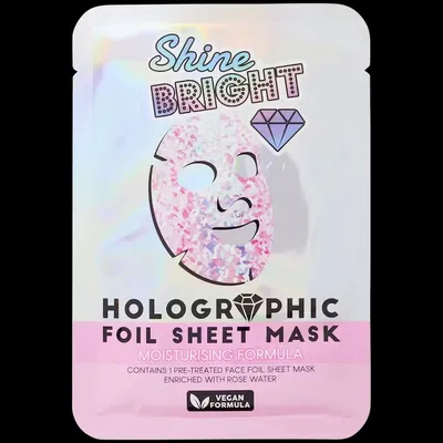 Action Shine Bright Holographic Foli Sheet Mask Moisturising (Maseczka do twarzy holograficzna nawilżającą z wodą różaną)