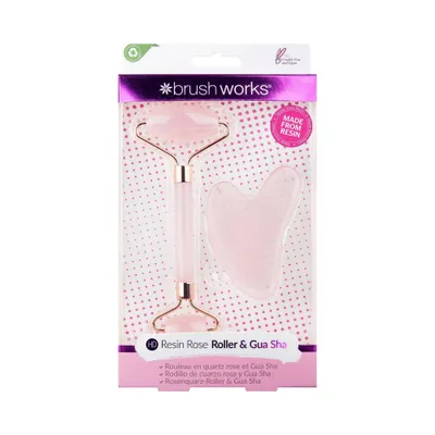 Brushworks HD Rose Quartz Resin Roller & Gua Sha (Roller i kamień  z kwarcem różanym)
