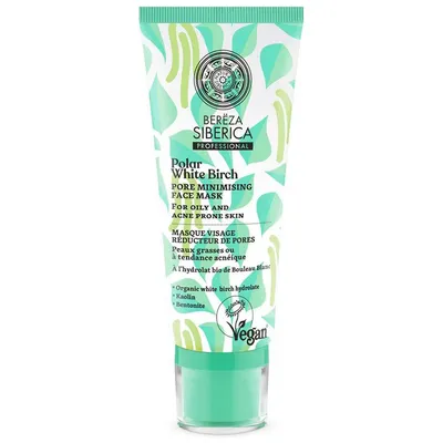 Natura Siberica Polar White Birch, Pore Minimising Face Mask (Zwężająca pory maska do twarzy, do skóry tłustej oraz z tendencją do powstawania trądziku)