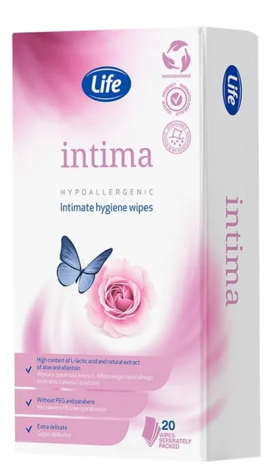 Life Intima, Chusteczki do higieny intymnej z aloesem i kwasem mlekowym