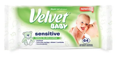 Velvet Baby Sensitive, Chusteczki nawilżane dla dzieci i niemowląt