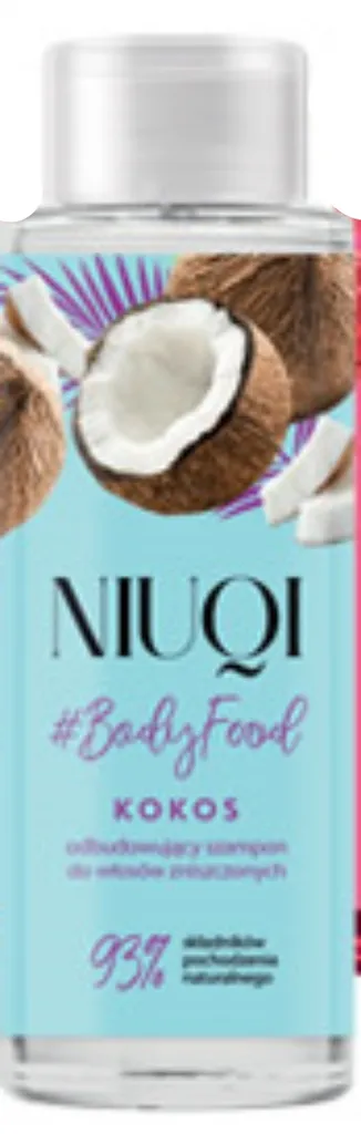 Niuqi #Bodyfood, Odbudowujący szampon do włosów zniszczonych `Kokos`