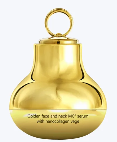 Hiskin Golden Face & Neck MC2 Serum with Nanocollagen Vege (Złote serum z nanokolagenem vege + masażer i światło LED)