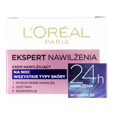 L'Oreal Paris Ekspert Nawilżenia, Krem nawilżający na noc wszystkie typy skóry