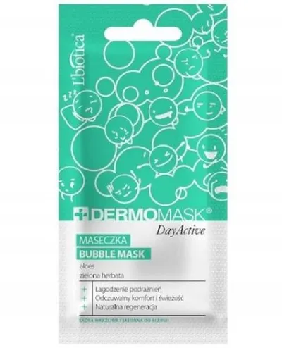 L'biotica Dermomask Day Active Bubble Mask, Maseczka bąbelkowa z aloesem i zieloną herbatą