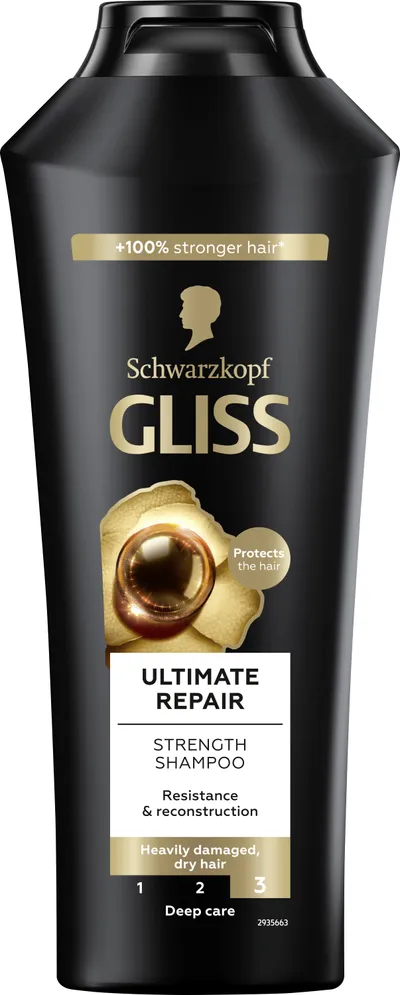 Schwarzkopf Gliss Ultimate Repair Strength Shampoo (Szampon z płynną keratyną i ekstraktem z czarnej perły do włosów mocno zniszczonych i suchych (nowa wersja))