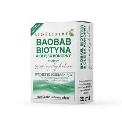 Bioelixire Serum do włosów `Baobab, biotyna & olejek konopny` (nowa wersja)