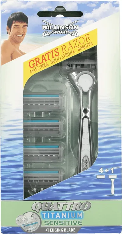 Wilkinson Quattro Titanium Sensitive, Maszynka do golenia z wymiennymi wkładami dla mężczyzn