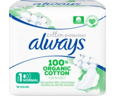 Always Ultra Cotton Protection Normal, Podpaski ze skrzydełkami z organicznej bawełny rozmiar 1
