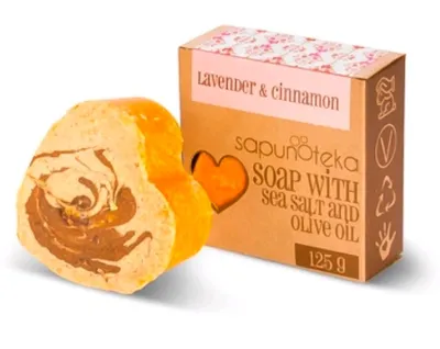 Sapunoteka Soap with Sea Salt and Olive Oil `Lavender & Cinnamon` (Mydło solne `Lawenda i cynamon`)