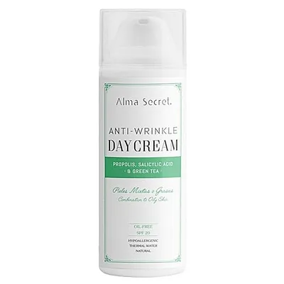 Alma Secret Anti-Wrinkle Day Cream (Oil-Free) Propolis, Salicylic Acid & Green Tea SPF20 (Przeciwzmarszczkowy krem na dzieńz propolisem, kwasem salicynowym i zieloną herbatą SPF20)
