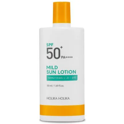 Holika Holika Mild Sun Family Lotion  UV SPF 50 PA ++++ (Łagodny krem przeciwsłoneczny z wysokim filtrem UV SPF 50 dla całej rodziny)