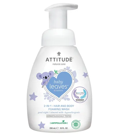 Attitude Baby Leaves, 2-in-1 Hair and Body Foaming Wash Almond Milk (Pianka do mycia włosów i ciała dla niemowląt `Mleczko migdałowe`)