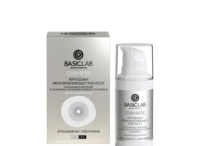 BasicLab Dermocosmetics Peptydowy krem regenerujący pod oczy z 5% kompleksu peptydów, 2% kompleksu czynników wzrostu, fitosterolami o bogatej konsystencji