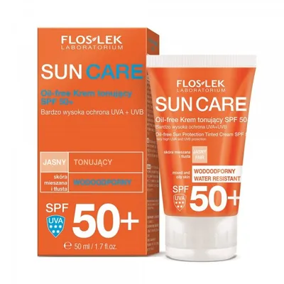 Floslek Sun care, Oil-free krem tonujący wodoodporny  SPF 50+ skóra tłusta i mieszana