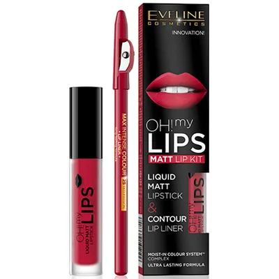 Eveline Cosmetics Oh! My Lips, Matt Lip Kit Liquid Matt Lipstick & Contour Lip Liner (Zestaw do makijażu ust: matowa pomadka w płynie i konturówka)