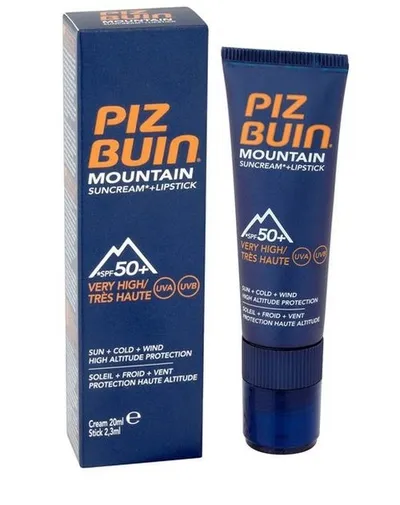 Piz Buin Mountain Sun Cream SPF50+ and Lipstick SPF30 (Wysoce ochronny krem i pomadka)