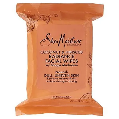 Shea Moisture Coconut & Hibiscus, Radiance Facial Wipes (Rozświetlające chusteczki do demakijażu)