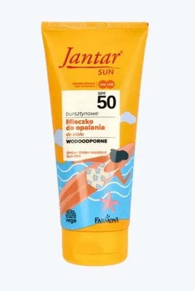 Jantar Sun, Amber Water-Resistant Sun Milk SPF 50 (Bursztynowe wodoodporne mleczko do opalania ciała SPF50)