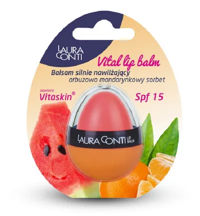 Laura Conti Vital Lip Balm, Balsam silnie nawilżający SPF 15 `Arbuzowo-mandarynkowy sorbet`