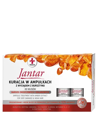 Jantar Medica Kuracja w ampułkach z wyciągiem z bursztynu do włosów bardzo zniszczonych i osłabionych