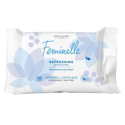 Oriflame Feminelle, Daily Care Refreshing Intimate Wipes (Odświeżające chusteczki do higieny intymnej z lotosem i czarną porzeczką)