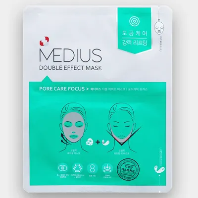 Medius Double Effect Mask, Pore Care Focus (Dwuczęściowa maska w płachcie zwężająca pory)