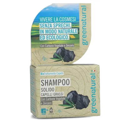 Greenatural Shampoo Solido Capelli Grassi Carbone Vegetale e Zenzero (Szampon w kostce z węglem aktywnym i imbirem)