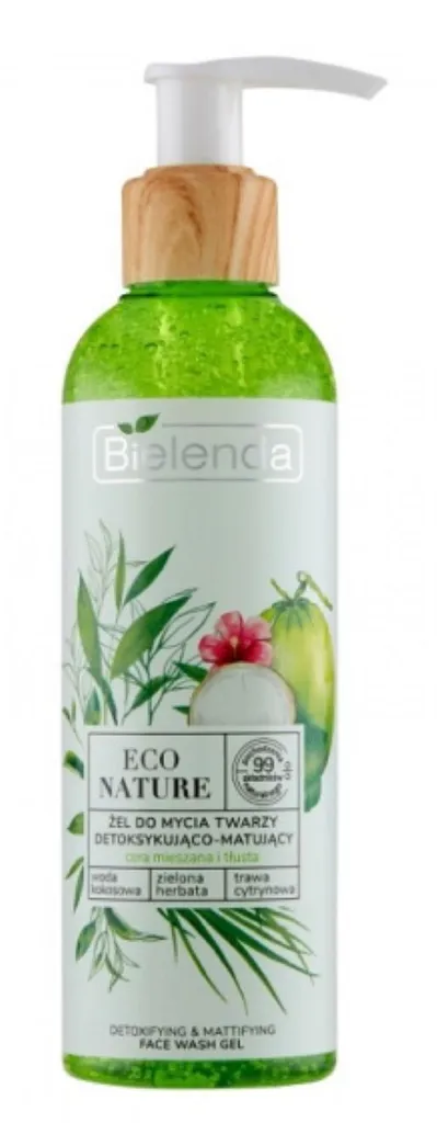Bielenda Eco Nature, Detoksykująco-matujący żel do mycia twarzy `Woda kokosowa, zielona herbata i trawa cytrynowa`
