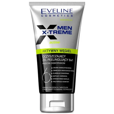 Eveline Cosmetics Men X-Treme, Aktywny węgiel, Oczyszczający żel peelingujący 6 w 1