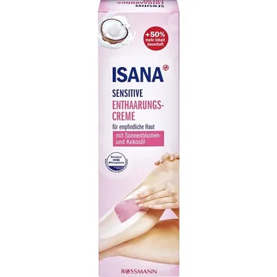 Isana Sensitive Enthaarungscreme  mit Sonnenblumen- & Kokosol (Krem do depilacji skóry wrażliwej z olejem kokosowym)