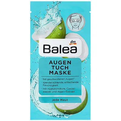 Balea Augen Tuchmaske (Maska na okolice oczu z kwasem hialuronowym, wodą kokosową i ekstraktem z alg)