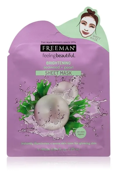 Freeman Feeling Beautiful, Brightening Seaweed + Pearl Sheet Mask (Maska rozświetlająca w płacie z wyciągami z alg morskich)