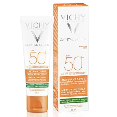 Vichy Capital Soleil, Matifiant 3-en-1 SPF 50+ (Krem matujący 3-w-1 SPF 50+)