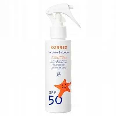 Korres Coconut & Almond  Kids Comfort Sunscreen Spray SPF50 (Emulsja do opalania w sprayu dla dzieci z olejkiem kokosowym i olejkiem ze słodkich migdałów  SPF50)
