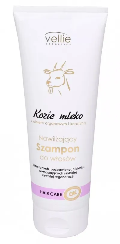 Vellie Cosmetics Kozie Mleko, Nawilżający szampon do włosów z keratyną i olejem arganowym