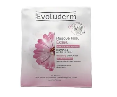 Evoluderm Whitening Sheet Mask with Alpine Plants (Rozświetlająca maska na tkaninie do twarzy z alpejskimi ziołami)