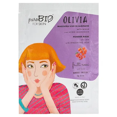 puroBIO cosmetics Olivia, Maschera viso Peel-Off per Pelle Grassa con Acido Ialuronico (Maseczka peel-off do cery tłustej (3 wersje zapachowe))