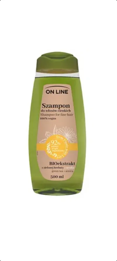 On Line From Plants With Love, Szampon do włosów cienkich `BIOekstrakt z zielonej herbaty i arnika`