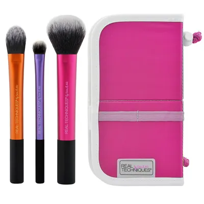 Real Techniques Technique Essentials Set [Travel Essentials Set] 01400 (Zestaw pędzli z pokrowcem)