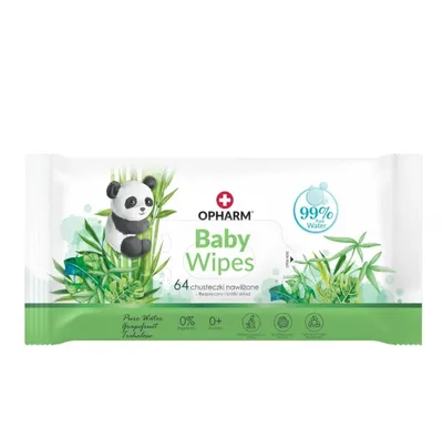 Opharm Baby Wipes, Chusteczki nawilżone nasączone w 99% wodą (Chusteczki nawilżana 99% wody)