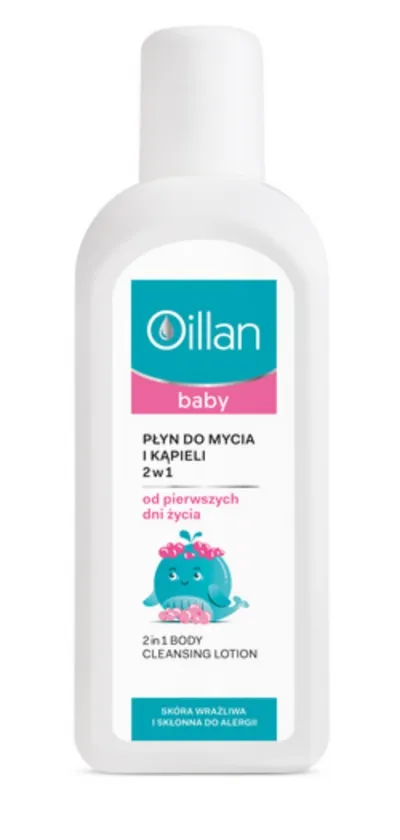 Oillan Baby, Płyn do mycia i kąpieli 2 w 1 od pierwszych dni życia do skóry alergicznej, suchej i wrażliwej