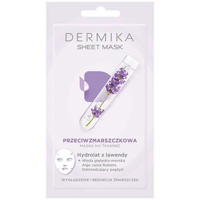 Dermika Sheet Mask, Przeciwzmarszczkowa maska na tkaninie `Hydrolat z lawendy`
