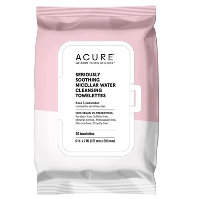 Acure Seriously Soothing, Micellar Water Cleansing Towelettes (Łagodzące chusteczki do demakijażu)