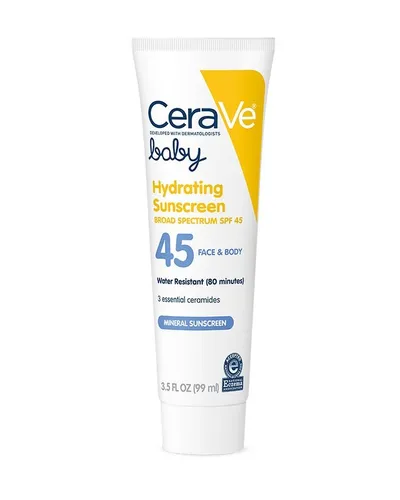 CeraVe Baby, Mineral Sunscreen Lotion SPF 45 (Krem do opalania dla dzieci bez parabenów z SPF 45)