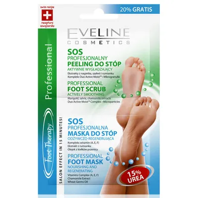 Eveline Cosmetics Foot Therapy Professional, SOS Profesjonalny peeling i maska do stóp
