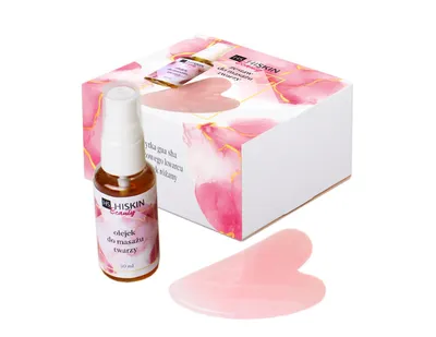 Hiskin Beauty Box, Zestaw kamień gua sha + olejek do masażu twarzy
